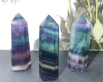 Crystal obelisk,Natural Rainbow Fluorite quartz,Crystal Obelisk Wand Point Healing,Office decoration, crystal birthday gift 1pc