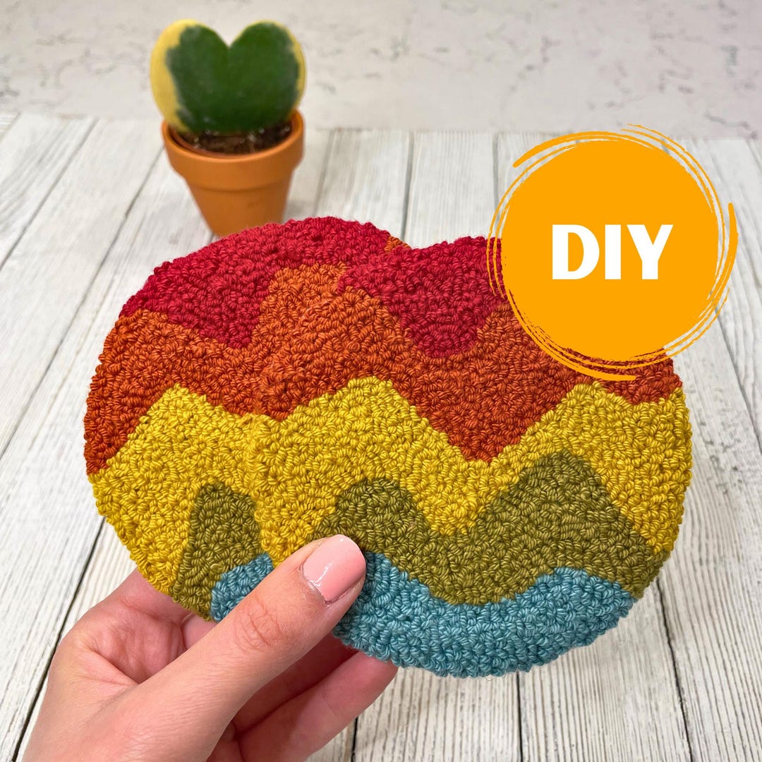 DIY Punch Needle Coaster Kit, Set of Two: Rainbow Mug Rug Beginner ...
