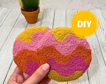 DIY Set of Two Wavy Mug Coaster Punch Needle Kit: Craft Kit for Adults