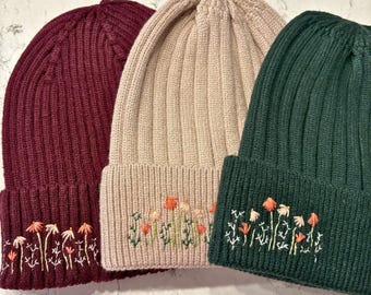 Hand Embroidered Beanie Dainty Floral Hat