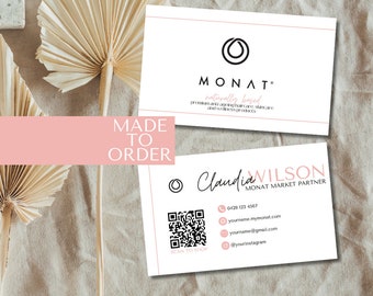 de visite rose et blanc Monat | de visite personnalisé Monat | Carte de visite avec code QR | Fabriqué sur commande | Télécharger et imprimer