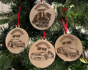 JDM Nissan 240SX Wooden Christmas Ornaments Decorations S Chassis S13 S14 S15 SR20