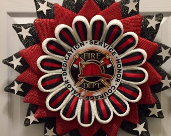 Firefighter Wreath, Thin Red Line, Appreciation, Emergency, Support, Gift, Housewarming