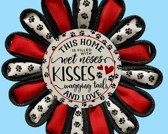 Dog Wreath, Dog Lover, Canine, Red, Black, Paws, Gift, Housewarming