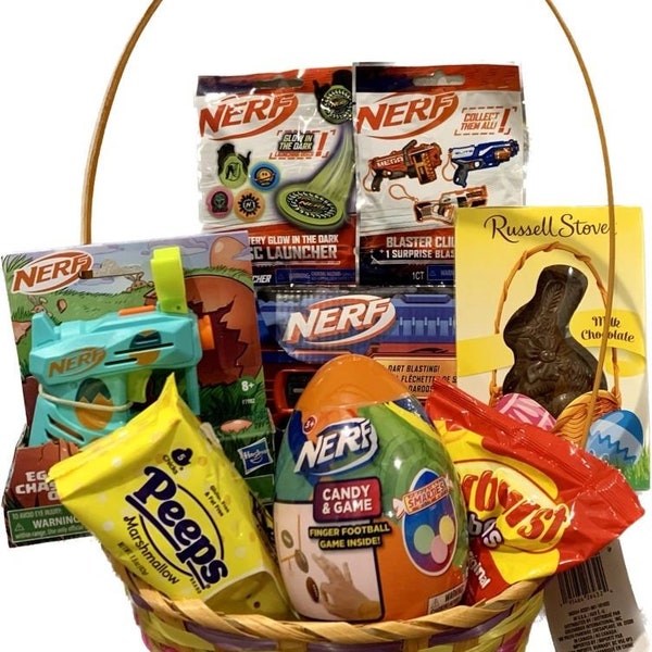 Nerf Item Bundle in Easter Basket - unique Easter gift for boy, teen, tween, Nerf fan