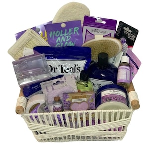 Lavender Leisure Spa Gift Basket - luxury gift for her - pamper gift for woman, wife, mom, friend - relaxation gift - lavender bath gift set