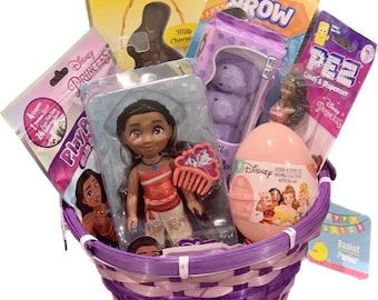 Moana Item Bundle in Pre Filled Easter Basket with Candy - unique Easter gift for girl, kid, Disney Princess Moana fan