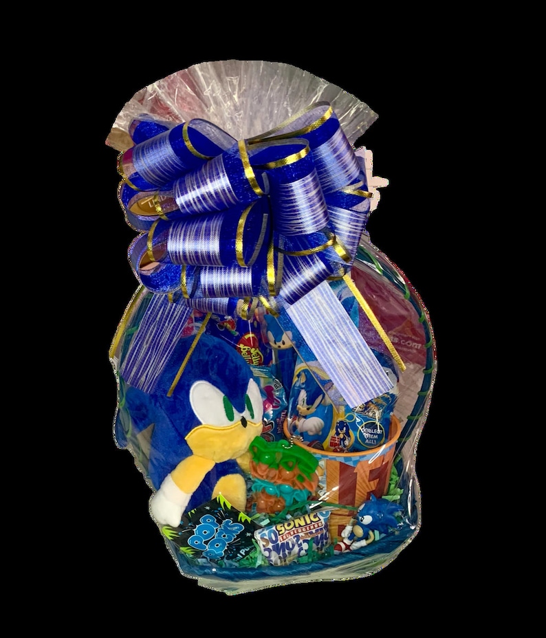 Paquete de artículos de Sonic en cesta de regalo: regalo de jugador único para adolescentes, preadolescentes, niños, niñas y niños - Set de regalo de Sonic the Hedgehog - Regalo de juego de Sonic imagen 1