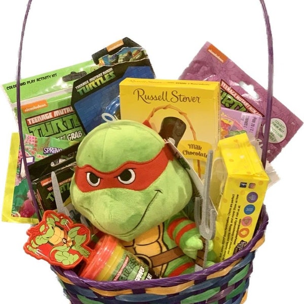 Ninja Turtle Item Bundle in Easter Basket - unique gift for teen, tween, kid, boy, girl, Teenage Mutant Ninja Turtle fan, gamer gift