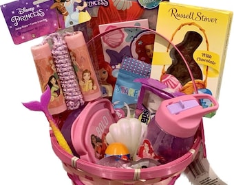 Little Mermaid Ariel Item Bundle pre filled Easter Basket with Candy - unique Easter gift for girl, Disney Princess Ariel gift for kids
