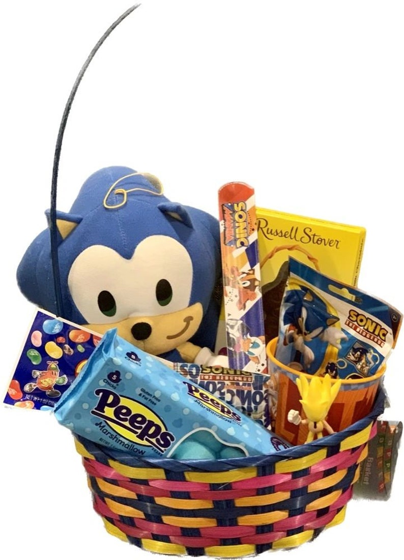 Paquete de artículos de Sonic en cesta de regalo: regalo de jugador único para adolescentes, preadolescentes, niños, niñas y niños - Set de regalo de Sonic the Hedgehog - Regalo de juego de Sonic imagen 2