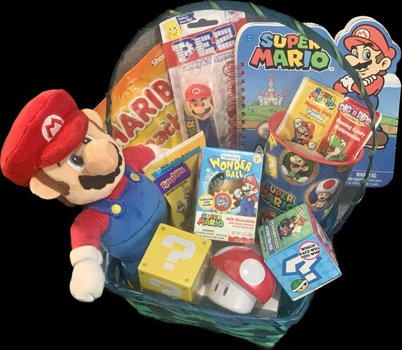Super Mario Item Bundle in Gift Basket - unique gift for teen, tween, kid, boy, girl, Super Mario fan, gamer gift