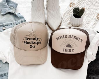Otto Trucker Mesh Hats Mockup, Otto Brown Tan Trucker Hat Mockup, Otto Foam Mesh Hat Mockup, Khaki Otto Mockup, Cowgirl Trucker Hat Mockups