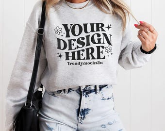 Gildan Ash 18000 Crewneck Trendy Mockup, G18000 Ash Trendy Mockup, 18000 Crewneck Mockup, Gildan Ash Mockup, Trendy Sweatshirt Mockups