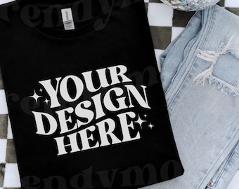 Gildan 5000 Black TShirt Mockup Gildan Flat Lay Mock Black Shirt Flat Lay 5000 Black Shirt Mockup G5000 Black Mockup Trendy Black Tee Mockup