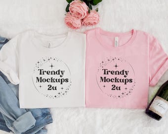 Bachelorette BC3001 Pink And White Mockup, Bride 3001 Mockup, Bachelorette Party Shirt Mockup, BC 3001 Mockup, Chinoiserie Shirt Mockup