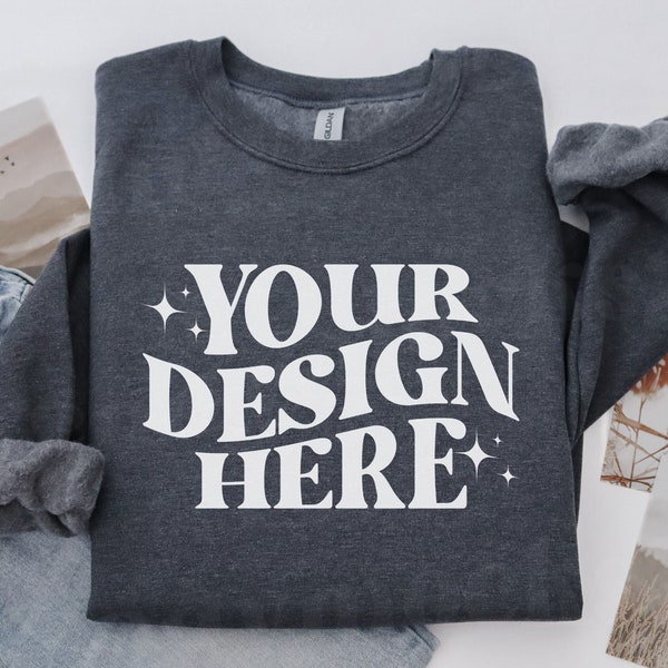 Dark Heather Gildan Crewneck Mockup, Gildan 18000 Flat Lay Mock, Dark Heather Mockup, 18000 Flat Lay Mockup, Dark Heather 18000 Mockup