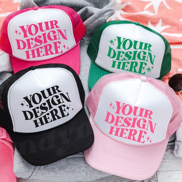 Otto Trucker Mesh Hats Mockup Green White Trucker Foam Hat Mockup Pink Otto Hat Mockup Otto Mesh Cap Mockup Black Mesh Cap Otto Mockup