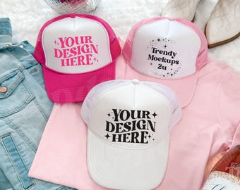 Otto Trucker Hat Pink White Mockup, Trucker Mesh Hat Bachelorette Mockup, Pink Hat Mockup, Otto White Trucker Hat Mockup, Cowgirl Mockups