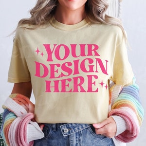 Comfort Colors C1717 Butter Shirt Mockup, Butter 1717 Mockup, C1717 Mockup, Yellow Shirt Mockup, Lifestyle Mockup, Trendy C1717 Mockup