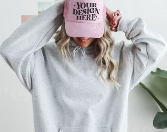 Otto Trucker Hat Zachtroze Mockup, Roze Trucker Foam Hoed Mockup, Trendy Trucker Hat Mockup, Strandpet Mockup Baseball Cap Mockup, Hoed Mockup