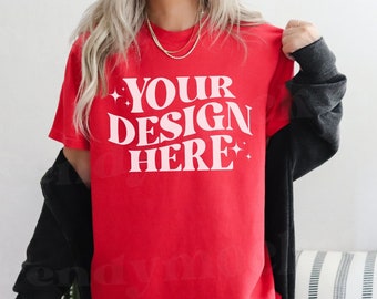Red Comfort Colors C1717 Mockup C1717 Red Shirt Mockup C1717 Red Mockup Trendy Shirt Mockup C1717 Mockup Red Lifestyle Mockup Red Shirt Mock