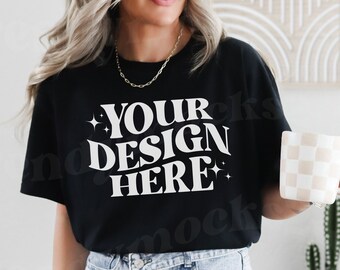 Gildan 5000 Shirt Mockup Black, 5000 Model Mockup, 5000 Black Shirt Mockup, Lifestyle Model Mockup, Trendy Black 5000 Mockup, G5000 Mockup