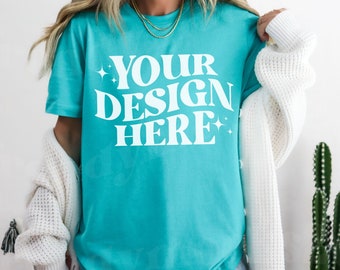 Teal Bella Canvas 3001 Mockup, 3001 Teal Shirt Mockup, 3001 Shirt Mockup, Trendy BC3001 Mockup, Teal Shirt Mockup, Teal 3001 TShirt Mockup