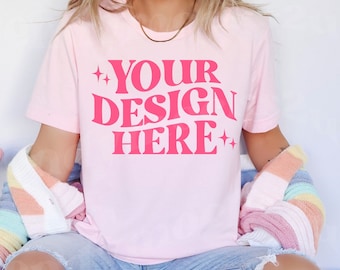 Bella Canvas 3001 Mockup Soft Pink, 3001 Mockup Pink Shirt, 3001 Mockup Spring Shirt, BC3001 Mockup, BC3001 Mockup Shirt, Soft Pink Mockup
