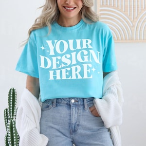 Lagoon Blue Comfort Colors Shirt Mockup, C1717 Shirt Mockup, Comfort Colors Lagoon Blue Mockup, Trendy Mockup, CC1717 TShirt Mockup