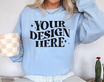 Gildan 18000 Mockup Light Blue, Gildan 18000 Light Blue Mockup  18000 Mockup, Trendy Mockup, Gildan Sweatshirt Light Blue Mockup, 18000 Mock