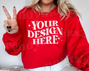 Gildan 18000-model rood Gildan 18000 rood model 18000 rood model G1800-model trendy rood model ronde hals Gildan 18000 rood sweatshirtmodel