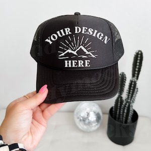 Black Otto Trucker Mesh Hat Mockup, Trendy Trucker Foam Hat Mockup, Black Otto Mesh Hat Mockup, Lake Hat Mockup, Baseball Black Cap Mockup