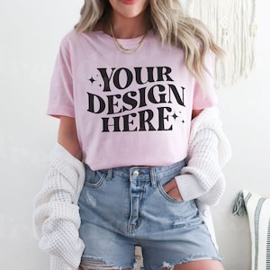 Bella And Canvas Mockup Pink, Bella Canvas 3001 Mockup, Bella Canvas Pink Shirt Mockup, Trendy 3001 Shirt MockUp, 3001 Pink Shirt Mockup