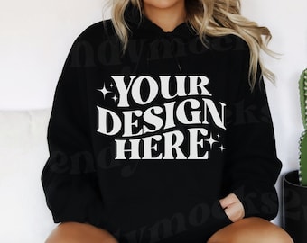 Mockup Gildan 18500 nero, Mockup felpa con cappuccio Gildan 18500 nera, Mockup G18500 nero, Mockup 18500, Mockup felpa con cappuccio Gildan, Mockup felpa con cappuccio nera