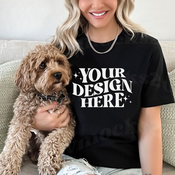 Bella Canvas 3001 Mockup Black, Dog Shirt Mockup, Mockup With Dog, Pet Shirt Mockup, 3001 Black Mockup, Bella Canvas Mockup, Pet Mockup