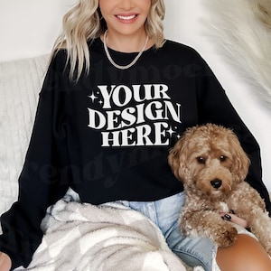 Black Gildan 18000 Mockup, Dog Sweatshirt Mockup, Mockup With Dogs, Pet Shirt Mock Up, Gildan 18000 Mockup, 18000 Black Mockup, Pet Mockup