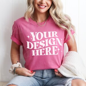 Charity Pink Bella Canvas 3001 Mockup 3001 Mockup Bella Canvas Mockup Charity Pink Trendy Mockup Summer Shirt Mockup Pink Shirt Mockup