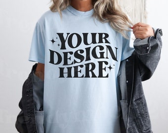 Comfort Colors C1717 Mockup Chambray, Comfort Colors Chambray Mockup, Comfort Colors C1717 Mockup, Chambray Shirt Mockup, Trendy 1717 Mockup