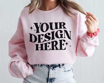 Light Pink Gildan 18000 Crewneck Mockup, Gildan 18000 Mockup, Light Pink Crewneck Mockup, Trendy Gildan Mockup, Trendy Mockup, G18000 Mockup