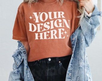 Mockup di camicia Comfort Colors Yam, C1717 Mockup di camicia, Mockup di camicia Comfort Colors Yam, Mockup di camicia Trendy Yam, CC1717 Mockup Yam, Mockup di stile di vita