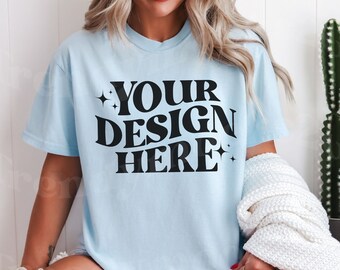 Chambray Comfort Colors C1717 Mockup, Chambray 1717 Shirt Mockup, 1717 Mockup, 1717 Shirt Mockup, Trendy Chambray Mockup, Blue Shirt Mockup