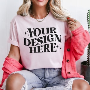 Soft Pink Bella Canvas 3001 Mockup, Soft Pink Shirt Mockup, Bella Canvas Mockup, 3001 Shirt Mockup, Lifestyle Shirt Mockup, Pink Tee Mockup