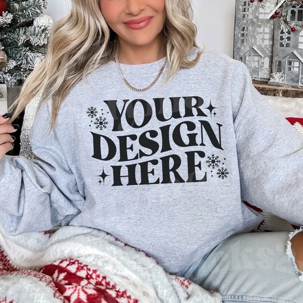 Sport Grey Gildan 18000 Christmas Mockup, Gildan 18000 Mockup, Gildan Christmas Mockup, Christmas Mockup, Trendy Mockup, Sport Grey Mockup