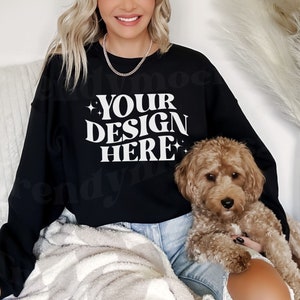 Black Gildan 18000 Mockup, Dog Sweatshirt Mockup, Mockup With Dogs, Pet Shirt Mock Up, Gildan 18000 Mockup, 18000 Black Mockup, Pet Mockup