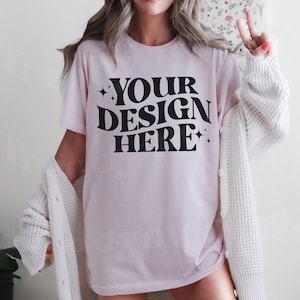 Bella Canvas 3001 Soft Pink Shirt Mockup 3001 Mockup Soft Pink Bella Canvas 3001 Mockup Trendy BC3001 Mockup Trendy Pink Shirt Mockup