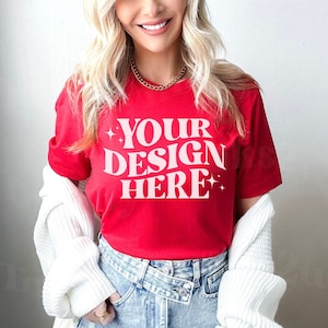 Red Bella Canvas Mockup, Bella Canvas 3001 Mockup Red, Bella Canvas 3001 Red Mockup, Red Shirt Mockup, Trendy Mockup, 3001 Red Shirt Mockup