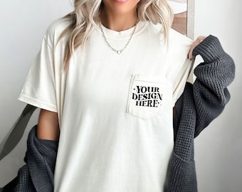 Ivory Comfort Colors 6030 Mockup, Comfort Colors 6030 Ivory Mockup, Pocket Shirt Mockup, Trendy Mockup, 6030 Mockup, 6030 Ivory Mockup