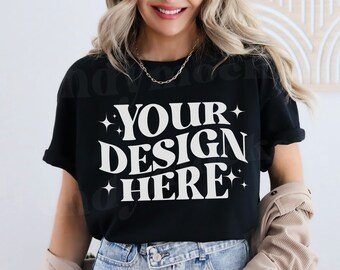 Gildan 5000 Shirt Mockup Black, 5000 Model Mockup, 5000 Black Shirt Mockup, Black TShirt Model Mockup, Trendy 5000 Mockup, G5000 Mockup