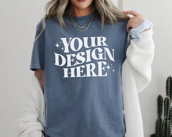 Blue Jean Comfort Colors 1717 Mockup, Comfort Colors Mockup, Comfort Colors Blue Jean Mockup, 1717 Mockup, Trendy Blue Jean C1717 Mockup
